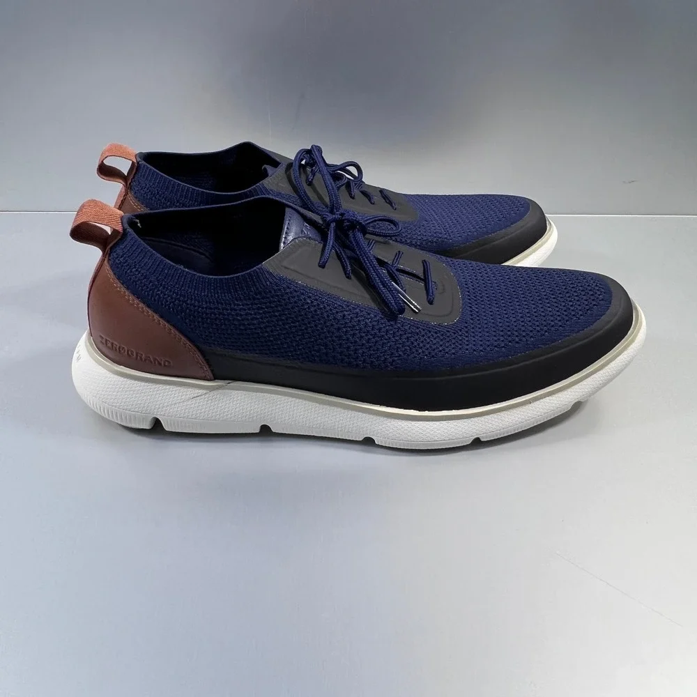 Cole Haan Zerogrand Omni Navy Blue knit Brown leather Oxford Sneaker 11.5 shoe